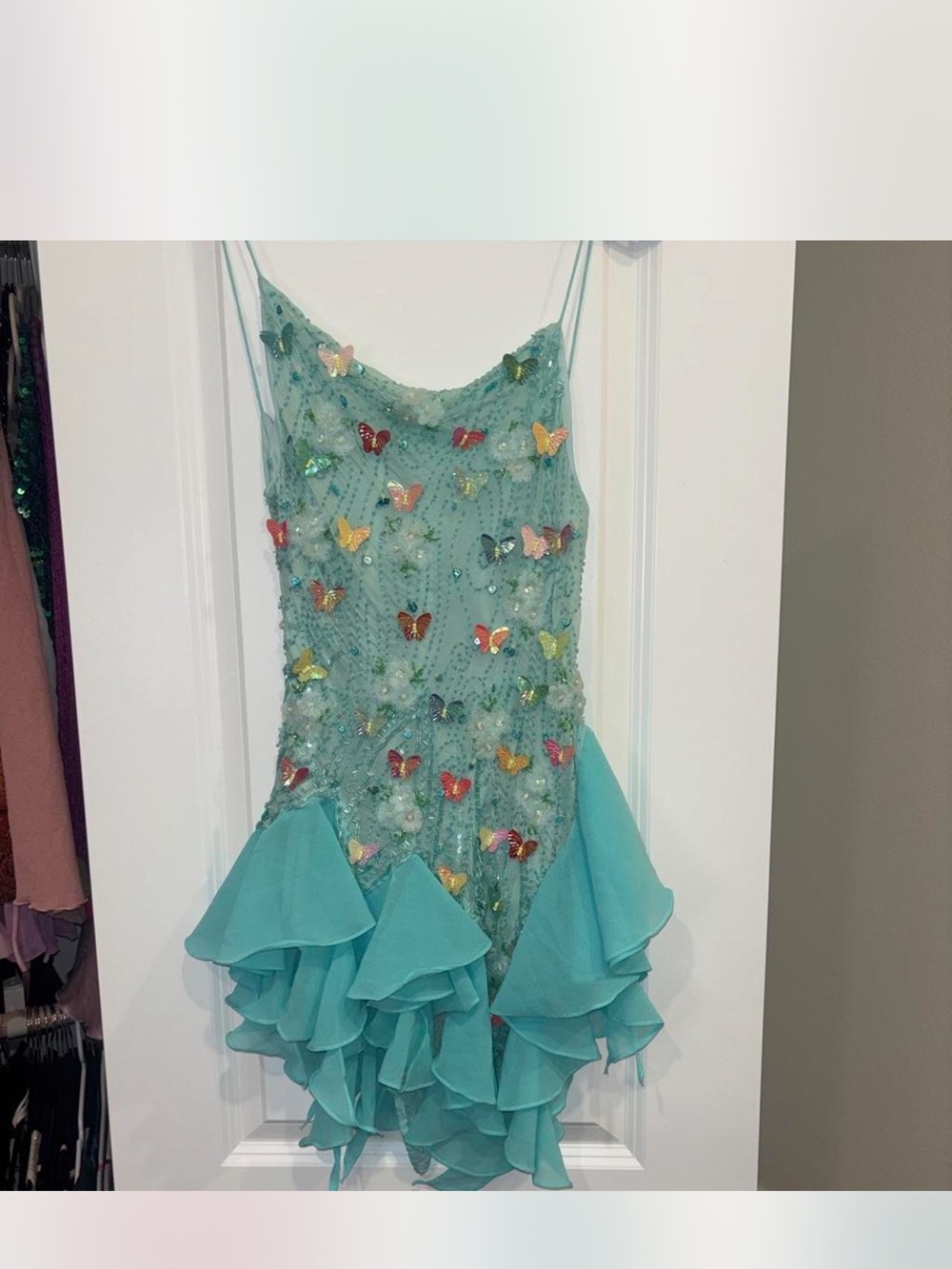 Teal Butterfly-Embellished Dress
